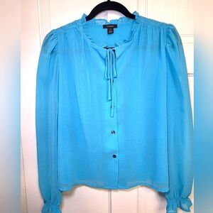 Halogen Ruffle Sleeve Blouse Shirt Top- Size XXS Blue